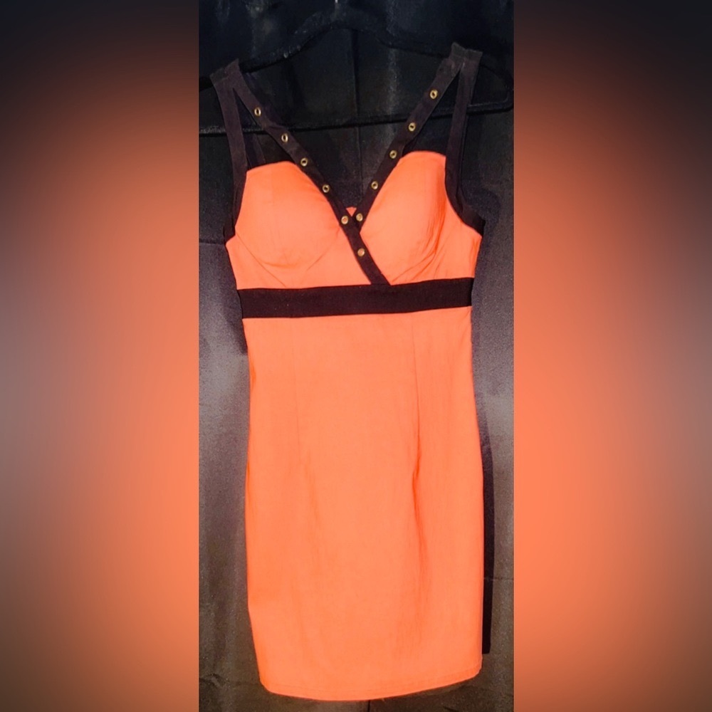 G By Guess Tangerine and Black Bodycon Dress